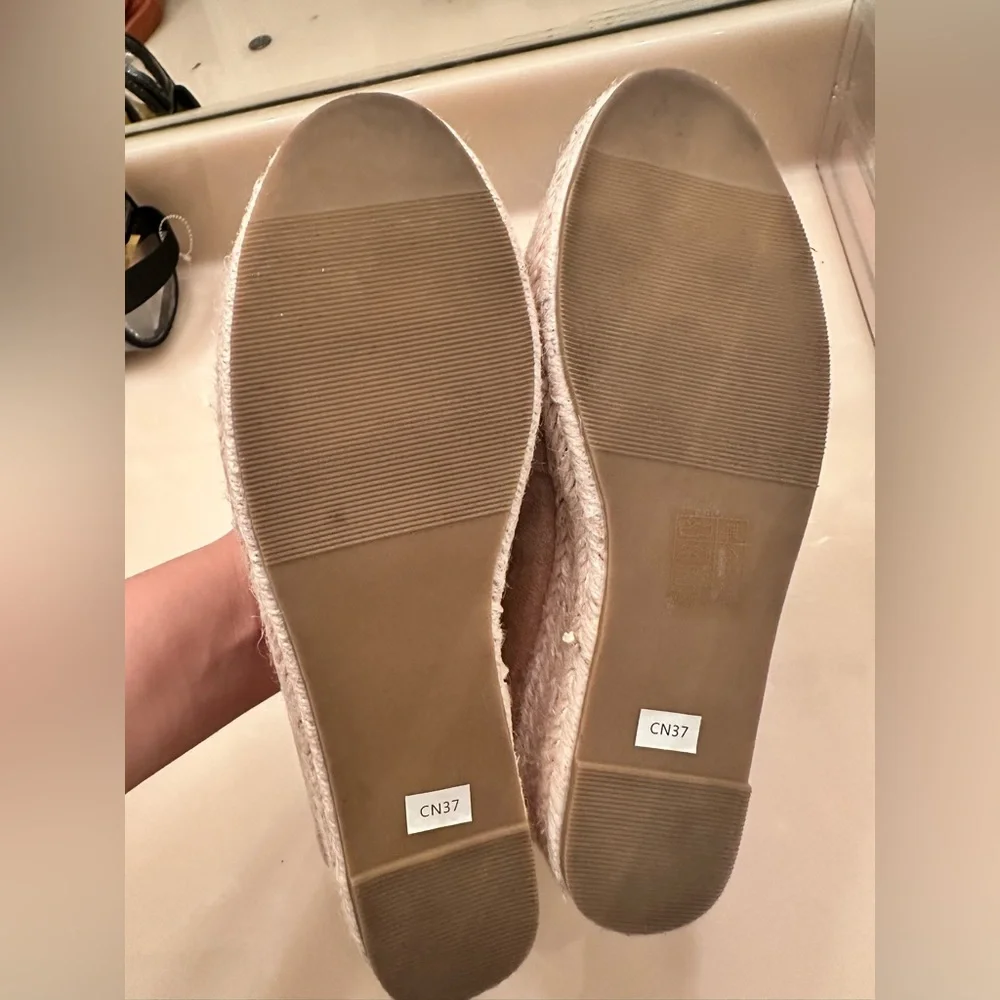 Beige Suede Espadrille Wedges with Bow Detail. Size 7